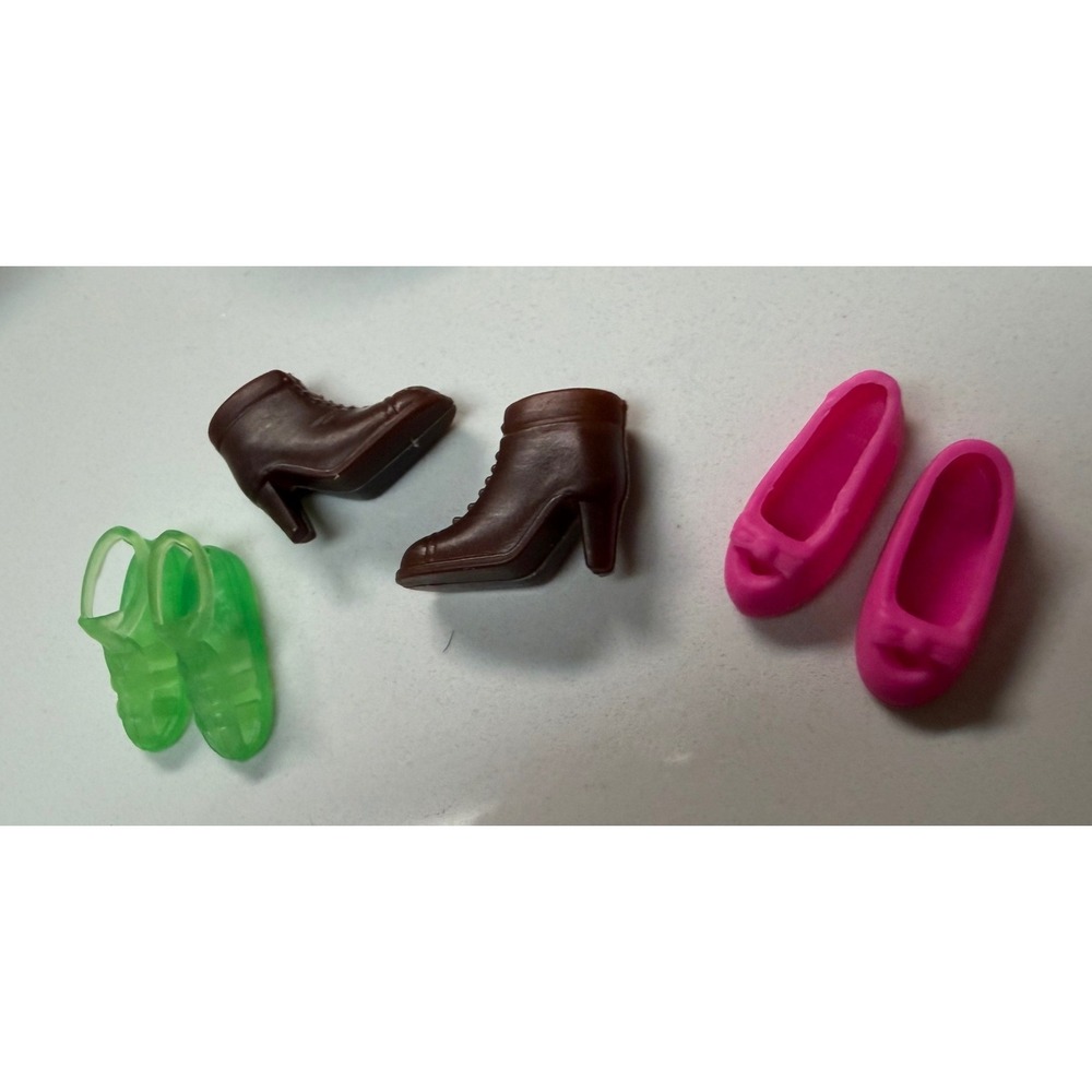 Vintage Barbie Doll Shoes Lot 3 Pair Brown Boots Pink Flats Green Sandals Mattel